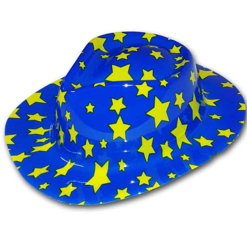 Cappello da cowboy blu con stelle gialle