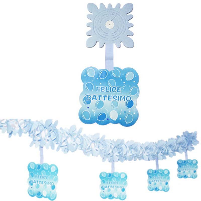Festone Per Battesimo Maschietto Celeste Da 3 Metri